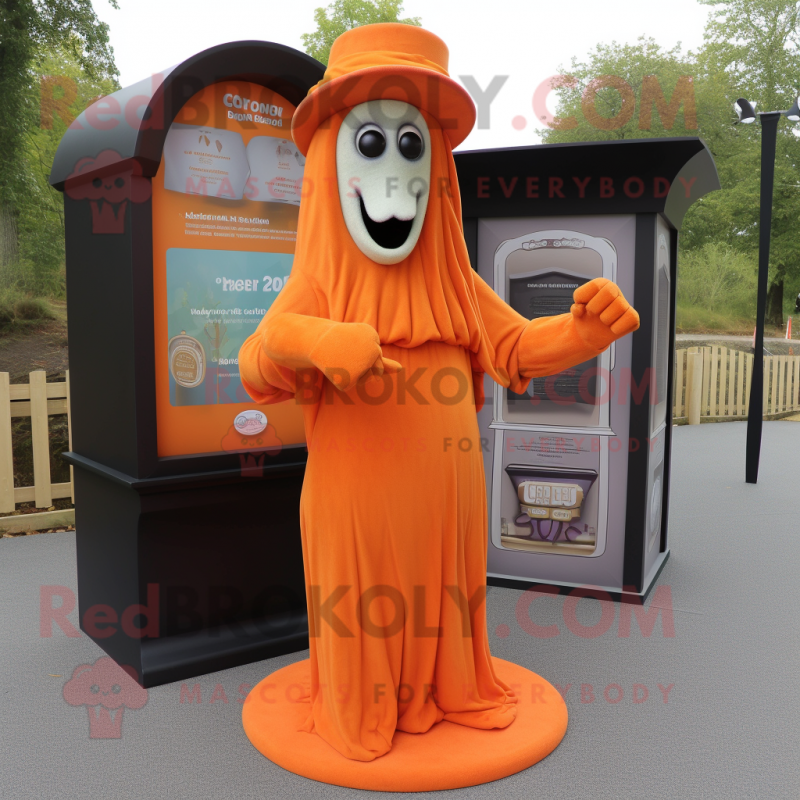 Orange Graveyard mascot costume character dressed with a Maxi Dress and Bracelet watches