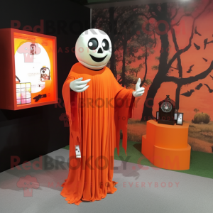Orange Graveyard mascot costume character dressed with a Maxi Dress and Bracelet watches