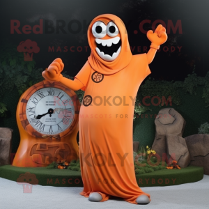Orange Graveyard mascot costume character dressed with a Maxi Dress and Bracelet watches