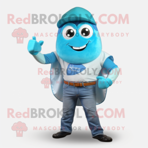 Cyan Oyster mascot costume character dressed with a Boyfriend Jeans and Belts