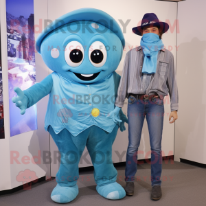 Cyan Oyster mascot costume character dressed with a Boyfriend Jeans and Belts