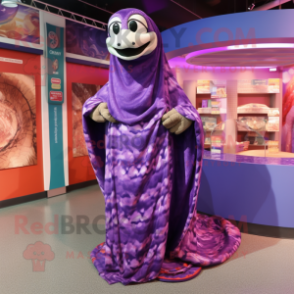 Purple Anaconda mascot costume character dressed with a Maxi Dress and Shawls