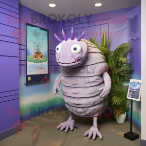 Lavender Trilobite mascot costume character dressed with a Bermuda Shorts and Ties