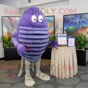 Lavender Trilobite mascot costume character dressed with a Bermuda Shorts and Ties