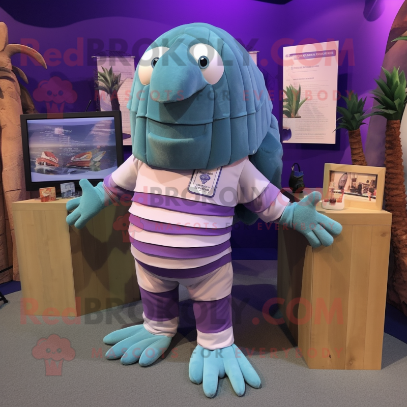 Lavender Trilobite mascot costume character dressed with a Bermuda Shorts and Ties