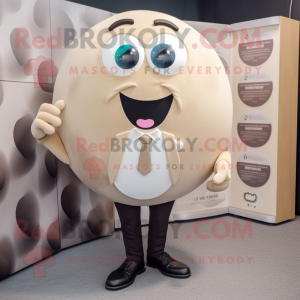 Beige Plum mascot costume character dressed with a Suit and Tie pins