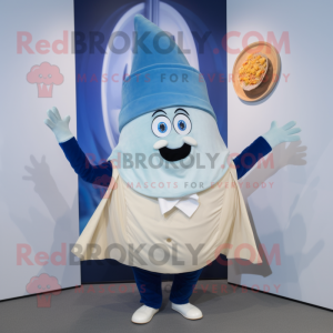 Blue Clam Chowder mascot costume character dressed with a Waistcoat and Shawl pins