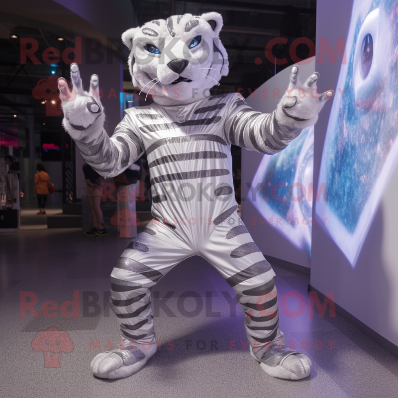 Silver Tiger mascot costume character dressed with a Bodysuit and Bracelets