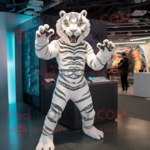 Silver Tiger mascot costume character dressed with a Bodysuit and Bracelets