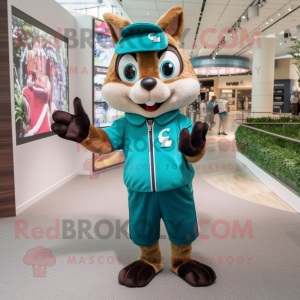 Teal Chipmunk mascot costume character dressed with a Capri Pants and Digital watches