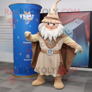 Tan Wizard mascot costume character dressed with a Playsuit and Wraps