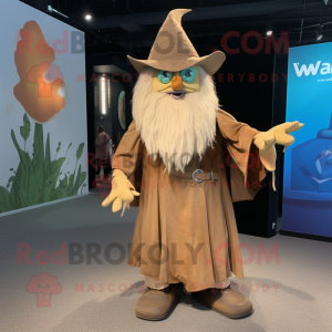 Tan Wizard maskot kostume...