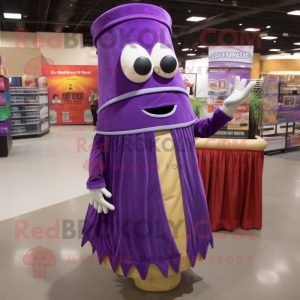 Purple Enchiladas mascot costume character dressed with a Empire Waist Dress and Shoe laces