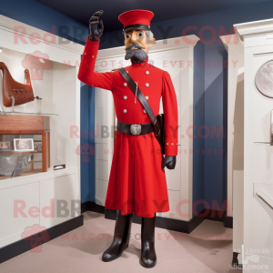 Red Civil War Soldier mascot costume character dressed with a Sheath Dress and Gloves