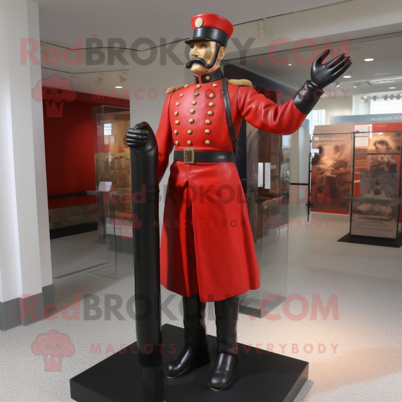 Red Civil War Soldier mascot costume character dressed with a Sheath Dress and Gloves