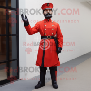 Red Civil War Soldier mascot costume character dressed with a Sheath Dress and Gloves