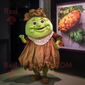 Rust Cabbage mascot costume character dressed with a A-Line Skirt and Wallets