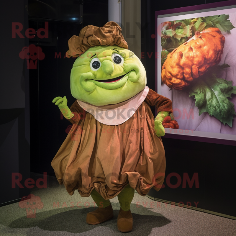 Rust Cabbage mascot costume character dressed with a A-Line Skirt and Wallets Rust Cabbage mascot costume character dressed with a A-Line Skirt and Wallets