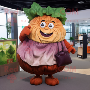 Rust Cabbage mascot costume character dressed with a A-Line Skirt and Wallets