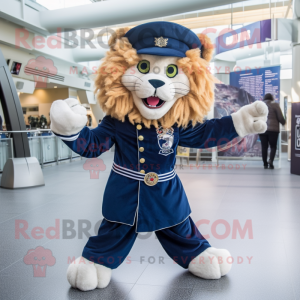 Navy Tamer Lion mascot costume character dressed with a Leggings and Scarves