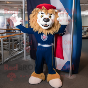 Navy Tamer Lion mascot costume character dressed with a Leggings and Scarves