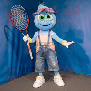 nan Tennis Racket mascot costume character dressed with a Boyfriend Jeans and Suspenders