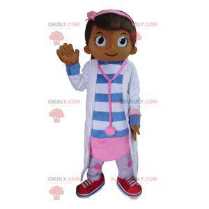 Sjuksköterskadoktorflickamaskot i rosa färger och blått -