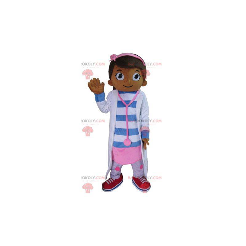 Sjuksköterskadoktorflickamaskot i rosa färger och blått -