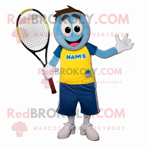 nan Tennis Racket mascot costume character dressed with a Boyfriend Jeans and Suspenders