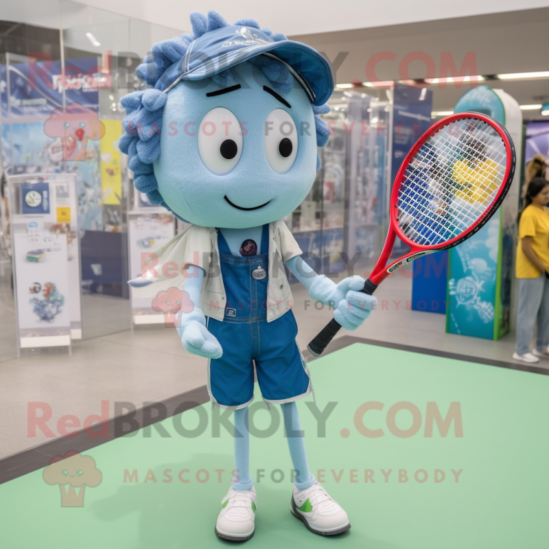 nan Tennis Racket mascot costume character dressed with a Boyfriend Jeans and Suspenders nan Tennis Racket mascot costume character dressed with a Boyfriend Jeans and Suspenders