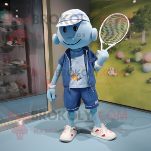 nan Tennis Racket mascot costume character dressed with a Boyfriend Jeans and Suspenders