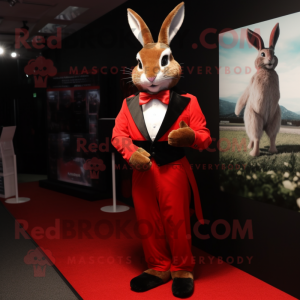 Red Wild Rabbit mascot costume character dressed with a Tuxedo and Belts