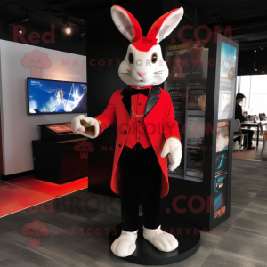 Red Wild Rabbit mascot costume character dressed with a Tuxedo and Belts