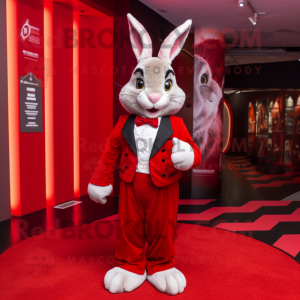 Red Wild Rabbit mascot costume character dressed with a Tuxedo and Belts