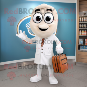 White Bagels mascot costume character dressed with a Chinos and Briefcases