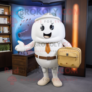 White Bagels mascot costume character dressed with a Chinos and Briefcases