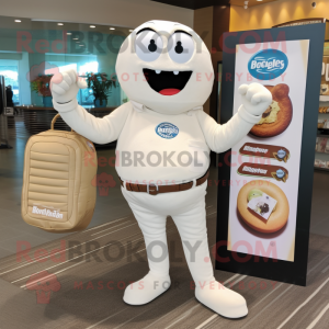White Bagels mascot costume character dressed with a Chinos and Briefcases