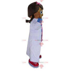 Mascote da menina médica enfermeira em rosa e azul -