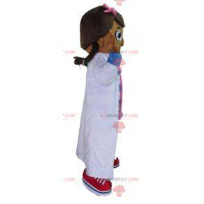 Mascote da menina médica enfermeira em rosa e azul -