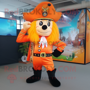 Orange Pirate mascot costume character dressed with a Bodysuit and Hair clips