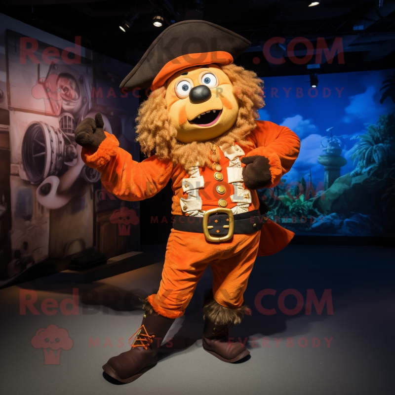 Orange Pirate mascot costume character dressed with a Bodysuit and Hair clips