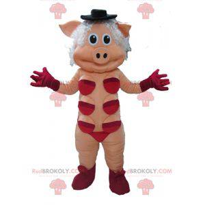 Roze slet mascotte met rood ondergoed - Redbrokoly.com