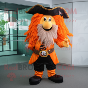 Orange Pirate mascot costume character dressed with a Bodysuit and Hair clips