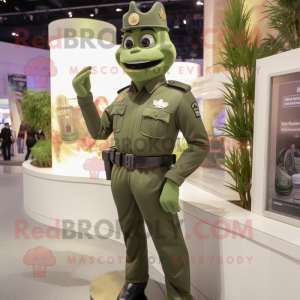Olive Police Officer mascot costume character dressed with a Jumpsuit and Suspenders