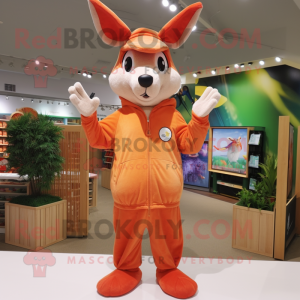 Peach Kangaroo mascot costume character dressed with a Hoodie and Hat pins