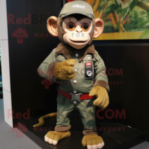 Olive Monkey mascot costume character dressed with a Jeans and Digital watches