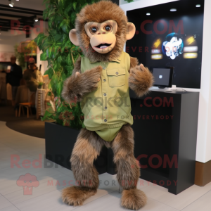 Olive Monkey mascot costume character dressed with a Jeans and Digital watches