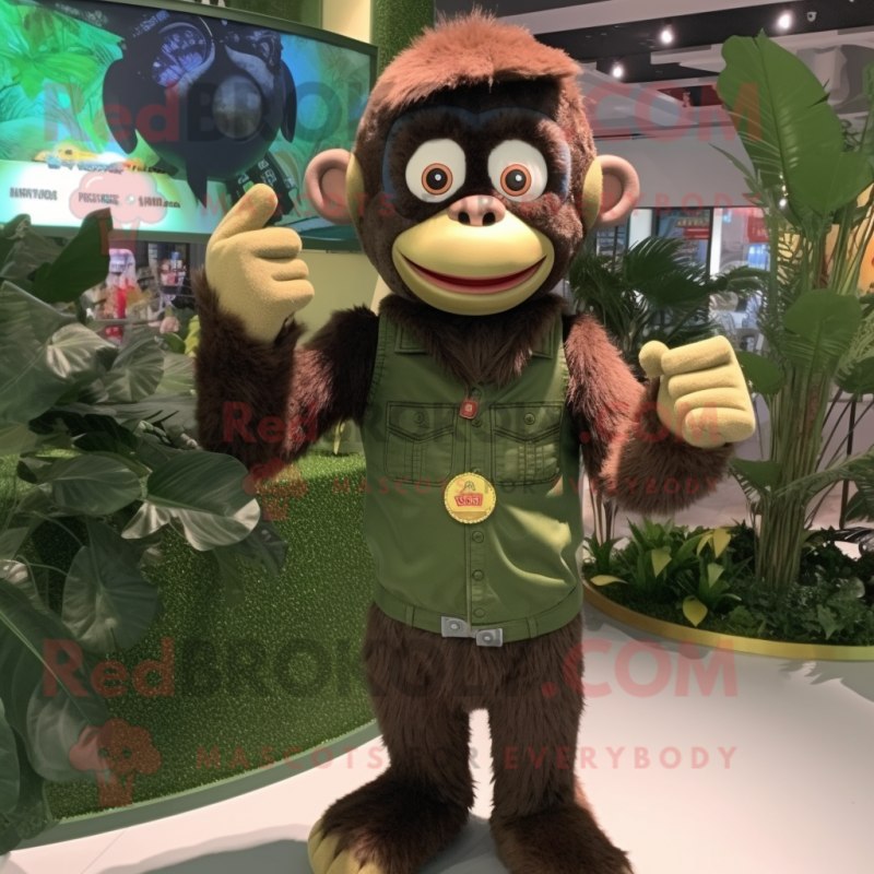 Olive Monkey mascot costume character dressed with a Jeans and Digital watches