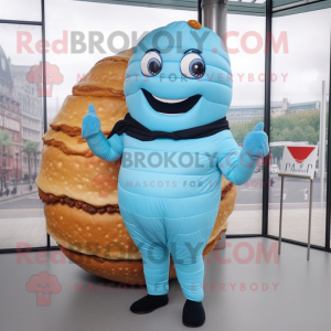 Sky Blue Croissant mascot costume character dressed with a Turtleneck and Tie pins