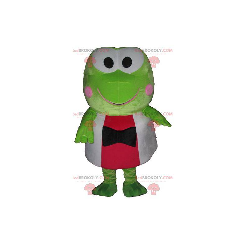 Velmi zábavný maskot zelená žába v červené a bílé barvě -
